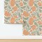 Boho Floral Modern Farmhouse Chic Cottage Vintage Botanical Damask Flowers Rustic Kitchen Moss Sage Green Retro Block Print Peach Orange Large Custom Pre-pasted Wallpaper by Spoonflower Pre-Pasted Wallpaper 2FT Wide